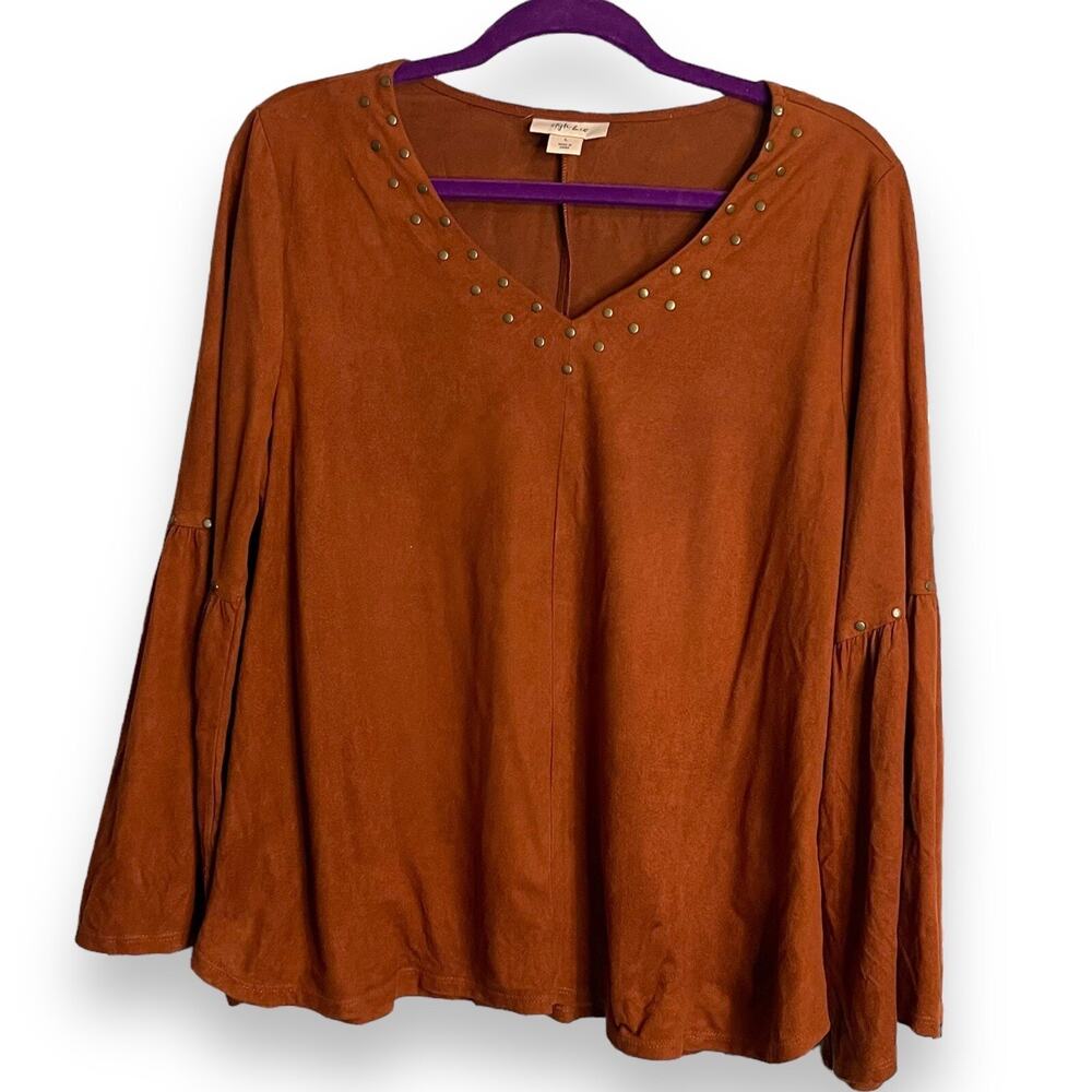 Style & Co Women's Rust Orange Faux Suede Blouse Size Large Western Studded Top